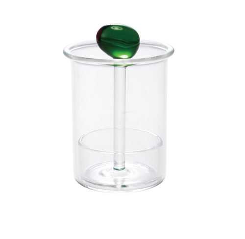 Glass Toothpick Holder with Hand-Blown Olive, Green & Red